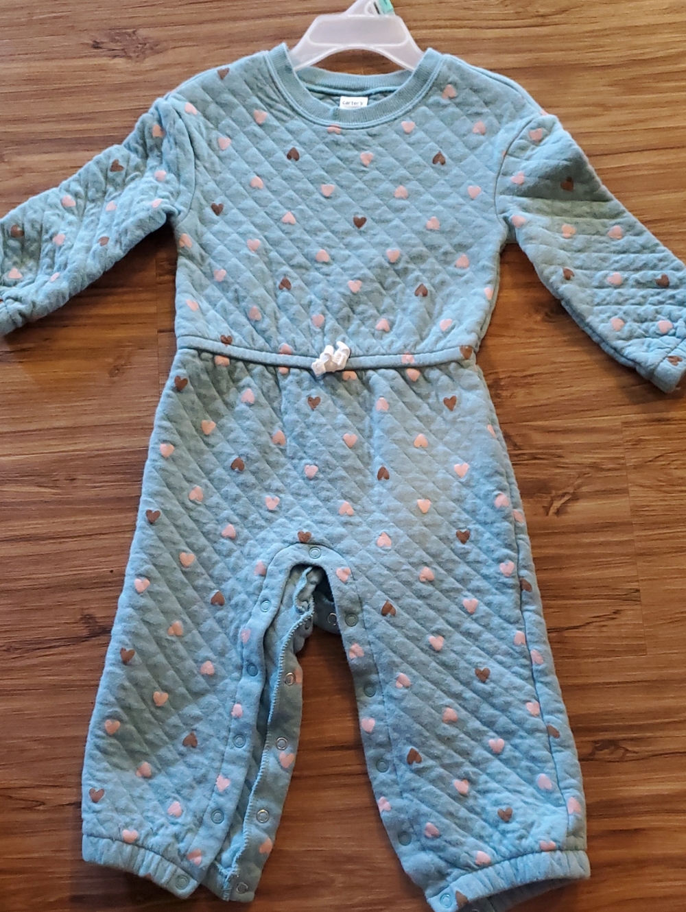Carter's Quilted Teal One-Piece with Pink and Brown Hearts